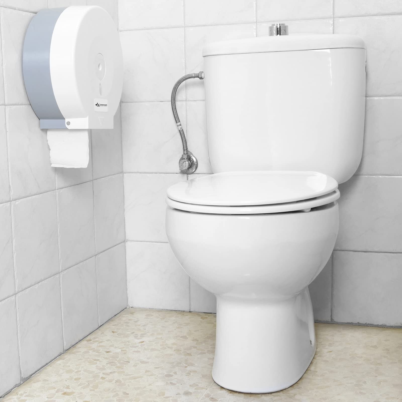 PrimeMatik - Porte-Rouleau de papier toilette en gros. Distributeur industriel blanc en rouleau 268x123x273mm