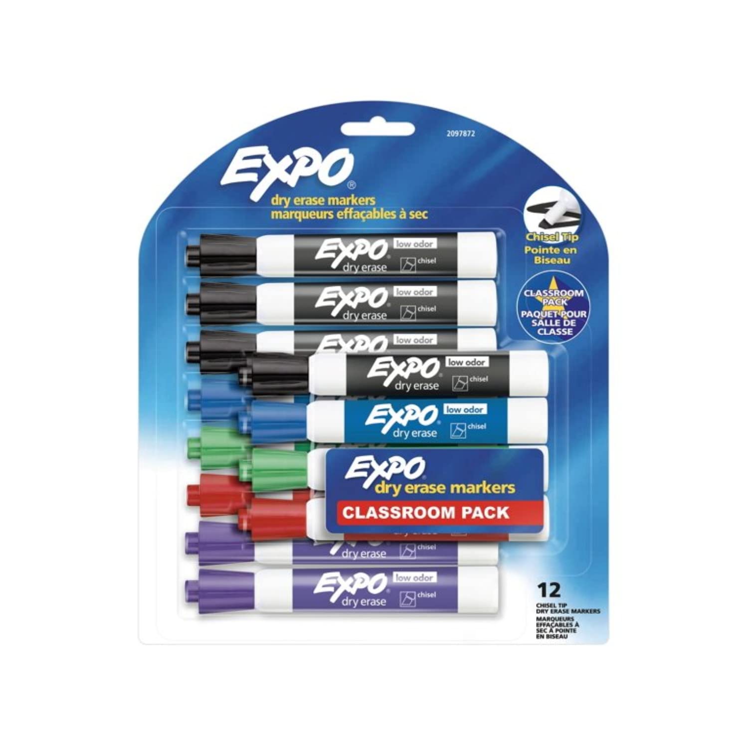 EXPO Low Odor Dry Erase Markers, Classroom Pack, Chisel Tip, Assorted Colors, 12 Count