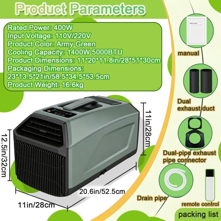 Condizionatore portatile 5000 BTU, Sistema di Raffreddamento Tenda Off-grid Doppio Tubo, Clim Mobile per furgone, Camping-Car, Gazebo, Chalet, Outdoor Gear
