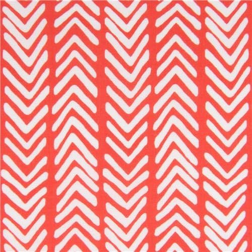 red cotton Lawn fabric with white Vshapes (per 0.5 yard unit)