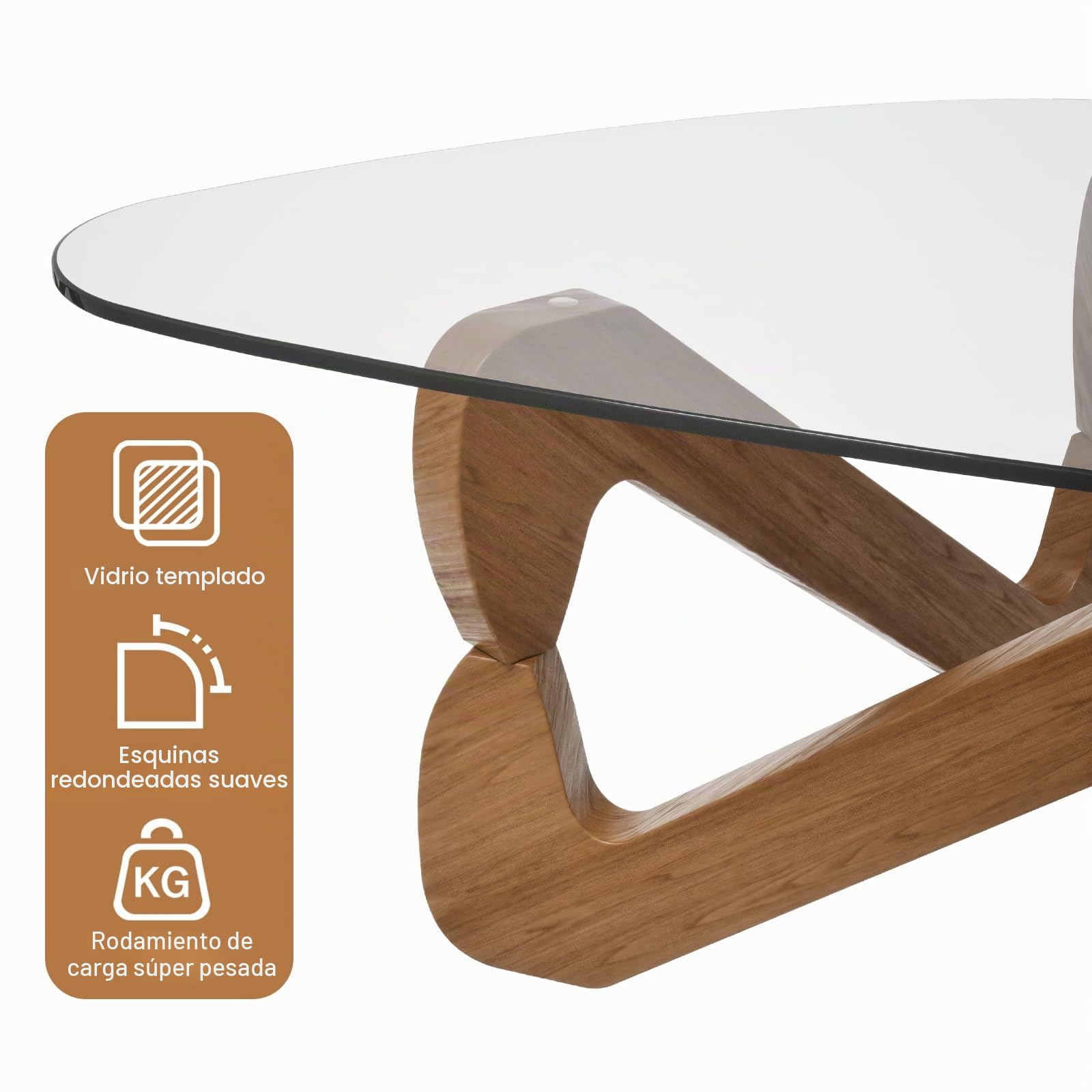 TWSOUL Mesa de Centro Triangular de Vidrio Templado de 82 cm con Base de Madera, Mesa Moderna de salón Elegante para Sala de Estar (Transparente)