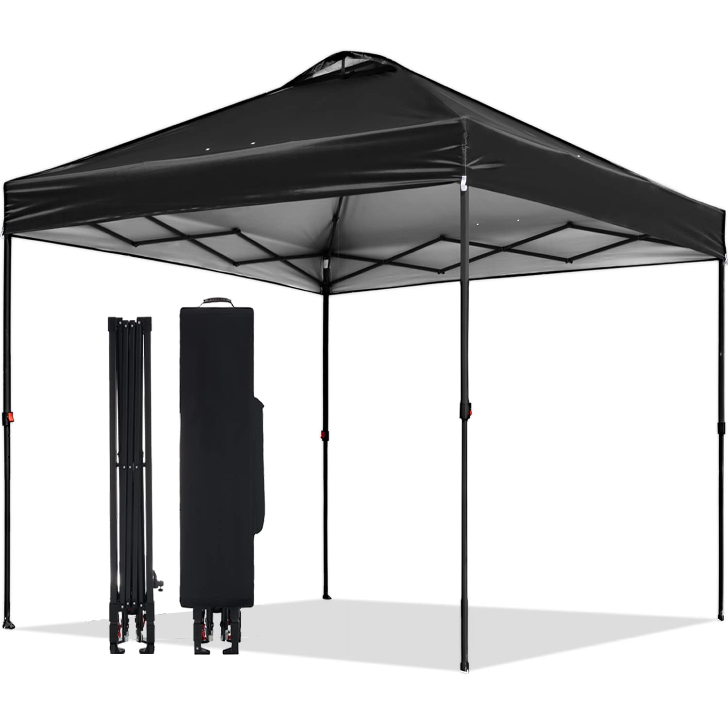 Tunbne 10x10 Pop Up Canopy Tent Shade Canopy for Parties Outside Outdoor 1-Person Setup with Wheeled Frame and Storage Bag, 8 Stakes, 4 Ropes (Black)