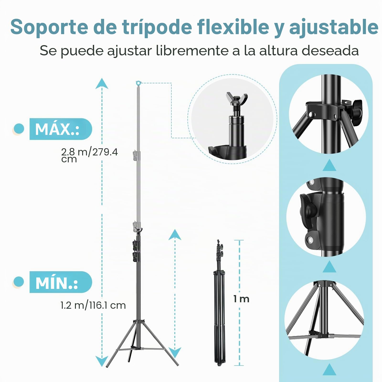 EMART Soporte de Fondo Fotográfia 2,8 x 3m, Kit de Sistema de Soporte Fondo Fotográfico Ajustable con 6 Abrazaderas de Resorte y Bolsa de Transporte para Studio Retrato de Producto