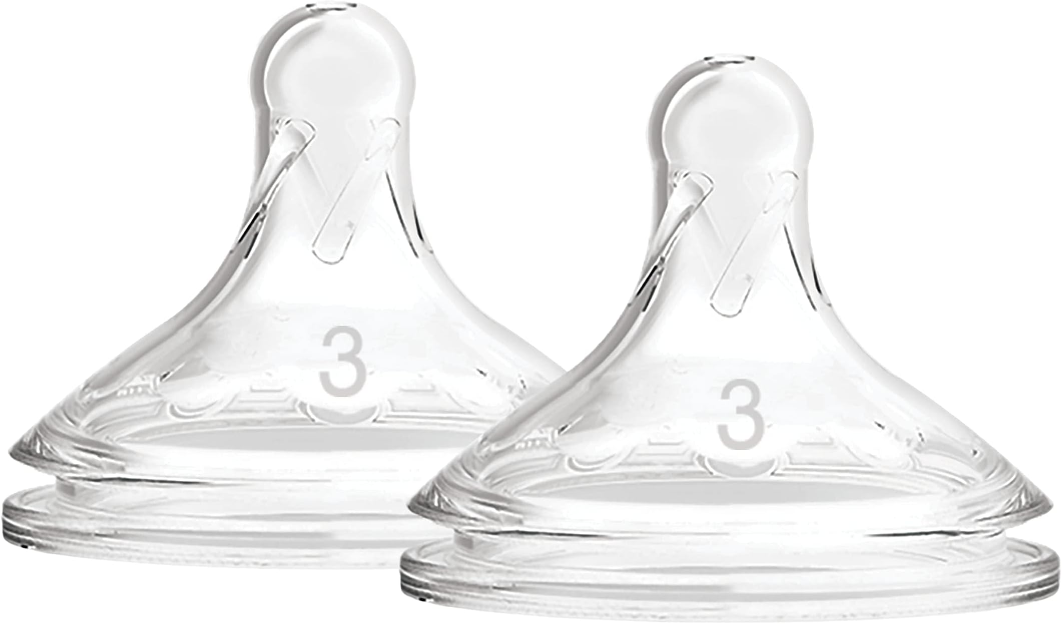Dr Brown's Natural Flow Level 3 Wide-Neck Baby Bottle Silicone Teat, Medium-Fast Flow, 6m+, 100 Percent Silicone Bottle Teat, Pack of 2