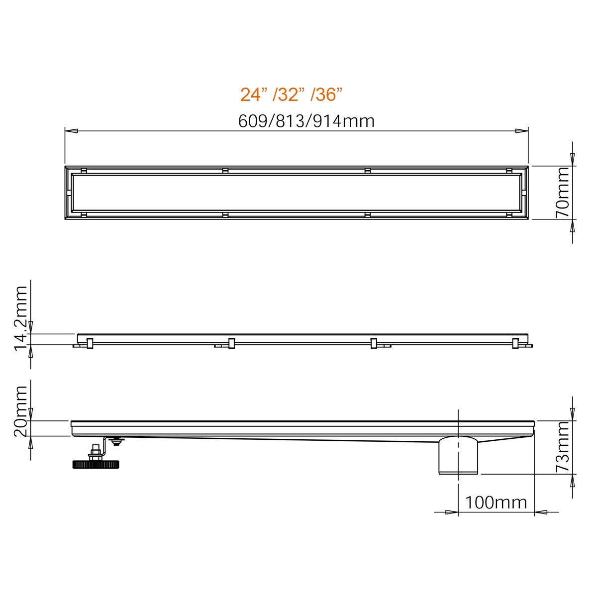 Neodrain 24Inch Offset Linear Shower Drain with Tile insert Grate