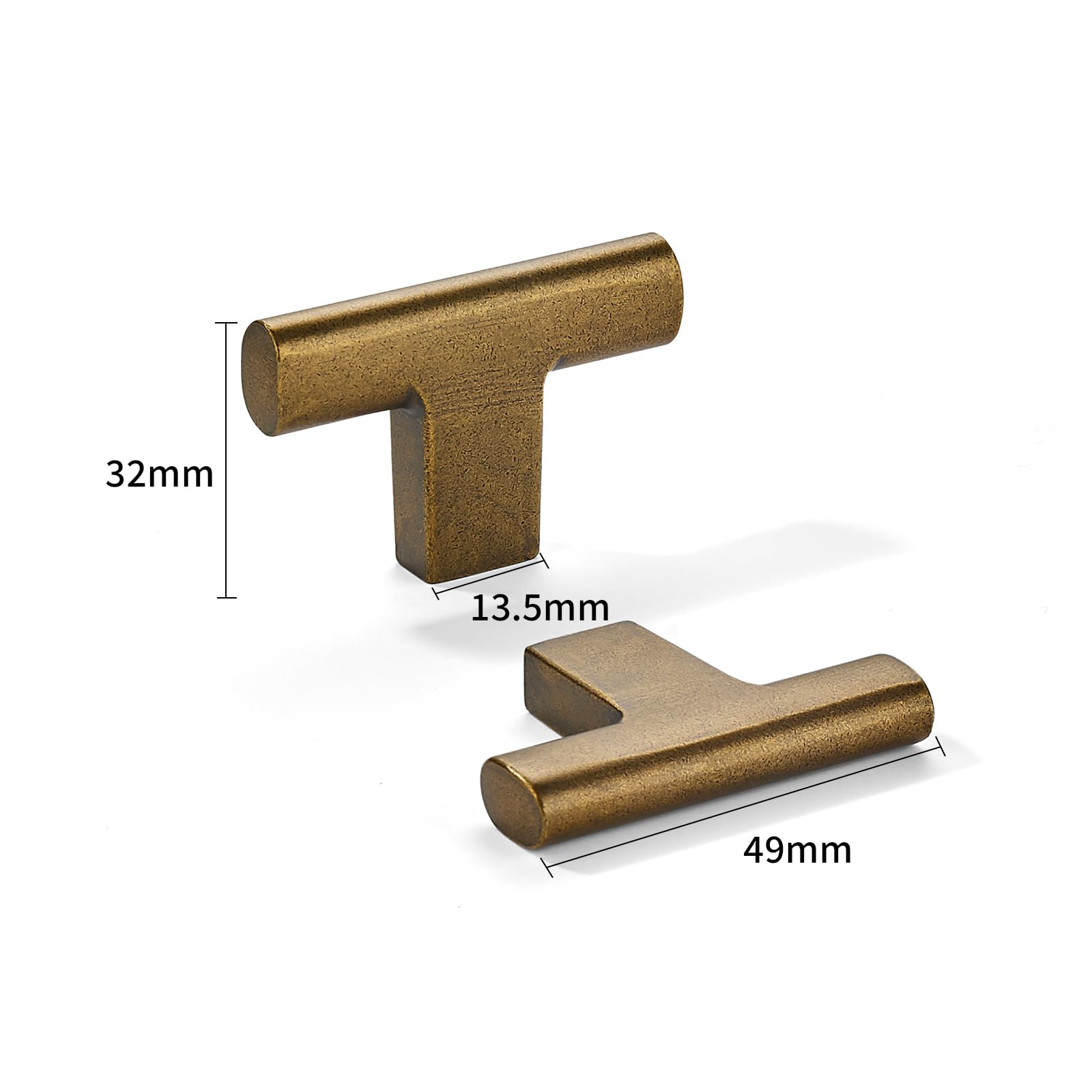 KHTUMEWARE-80296 T-Bar Knob, Antique Brass, 2 in (50 mm), 2-Pack in Antique Brass — KHTUMEWARE