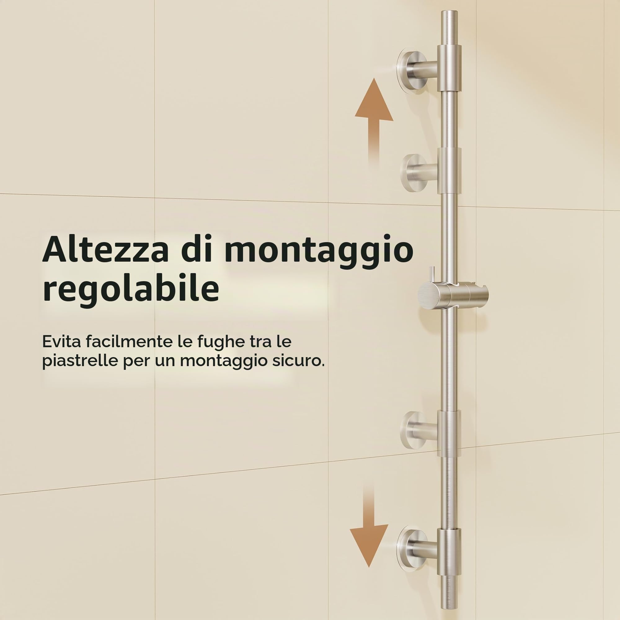 KES Saliscendi Doccia Adesiva Asta Doccia Saliscendi Acciaio Inox SUS304 78CM Asta Doccia con Supporto Soffione Regolabile, Spazzolato, F209S78DF-BS