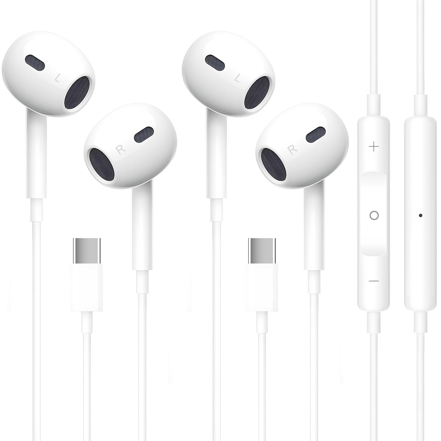 INTOBAS 2 Pack Cuffie USB C per iPhone 16/15 con Microfono, Hi-Fi Stereo Auricolari In-Ear