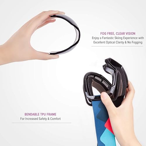 Miniatura 2 de OutdoorMaster Asian Fit - Gafas de esquí para niños, anti niebla, para niños y niñas, ajuste de puente bajo, protección UV400