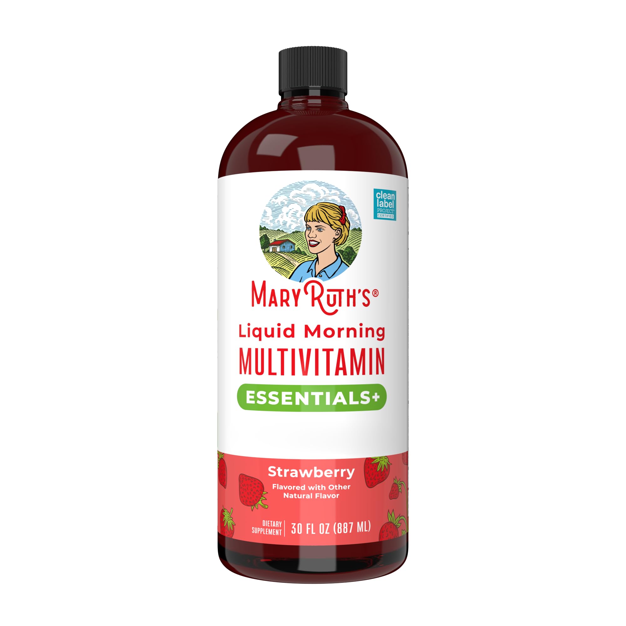 MaryRuth Organics, Liquid Morning Multivitamin Essentials+, Essential Vitamins & Minerals, Sugar Free, Strawberry Flavour, 887ml, Vegan, Gluten Free