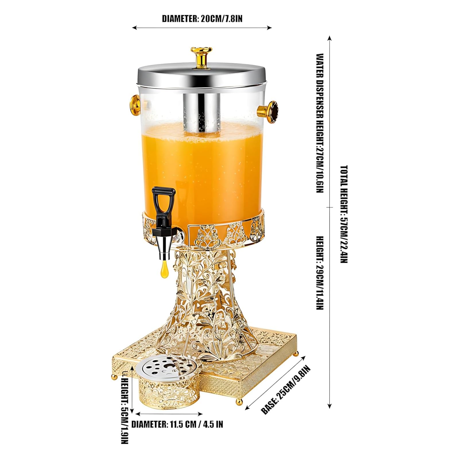 Distributore di bevande con rubinetto, dispenser per succhi caldi e freddi, con nucleo centrale e vassoio antigoccia, per feste, buffet, caffetterie, case