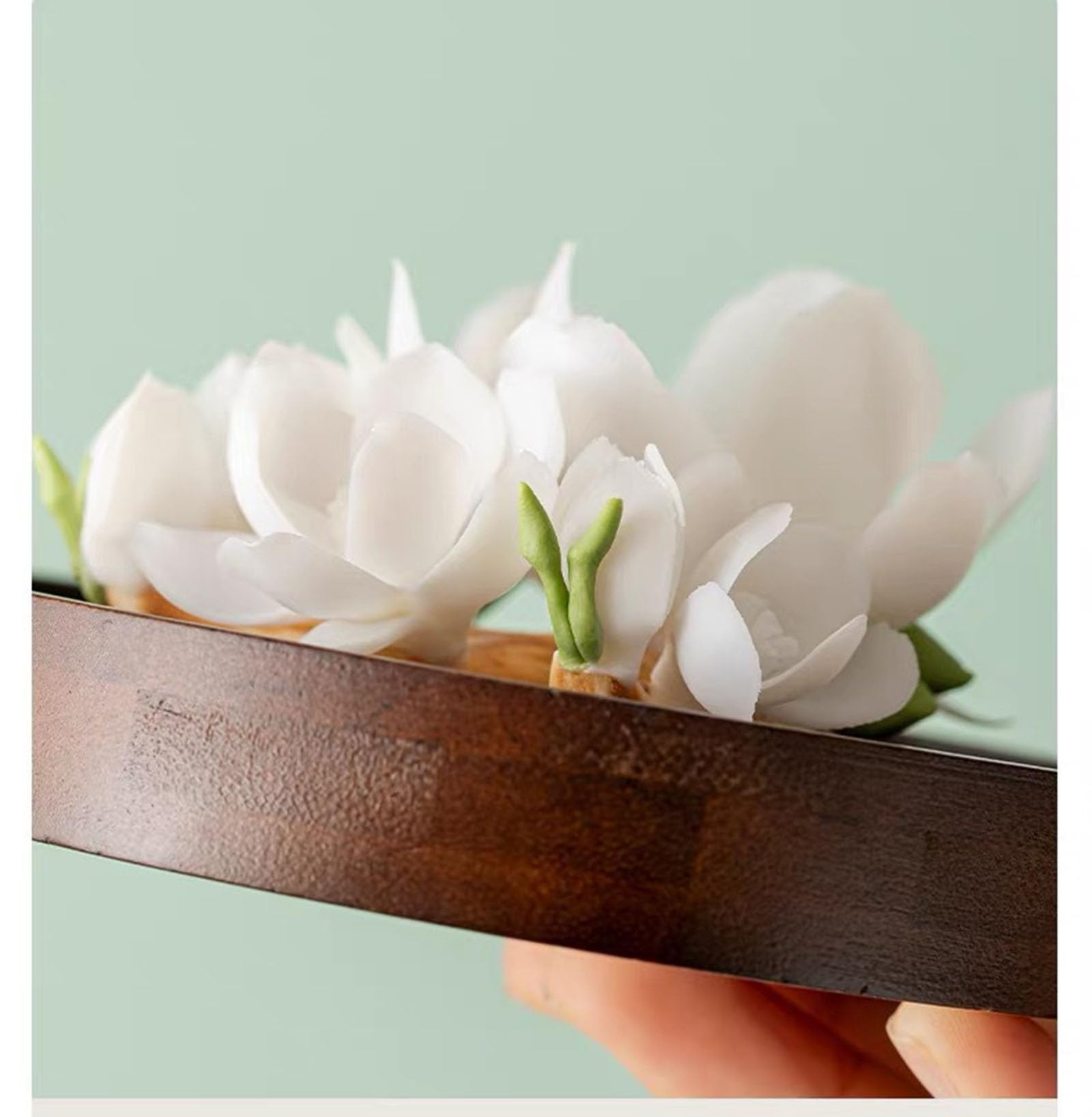Kwiat Magnolii Ceramiczny Mini Dyfuzor Olejków Eterycznych, Drewniana Paleta | Ręcznie Wykonany Kwiatowy Ceramiczny Nieelektryczny Pasywny Dyfuzor Aromaterapeutyczny,White,13cm | 1