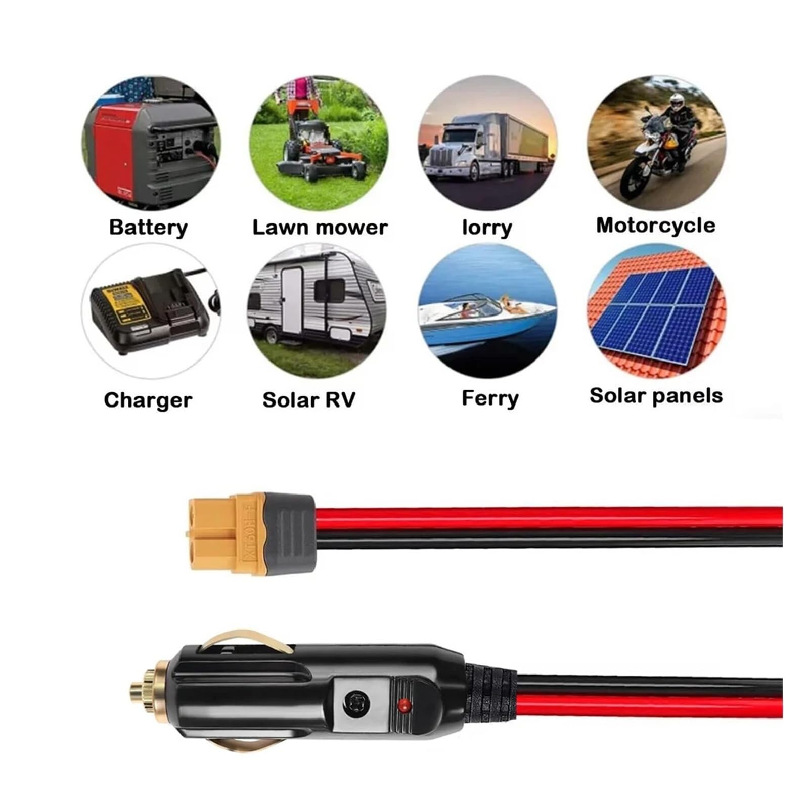 XT60 to Cigarette Lighter - Cable adaptador de 12 V 24 V para estación de alimentación (1 m)