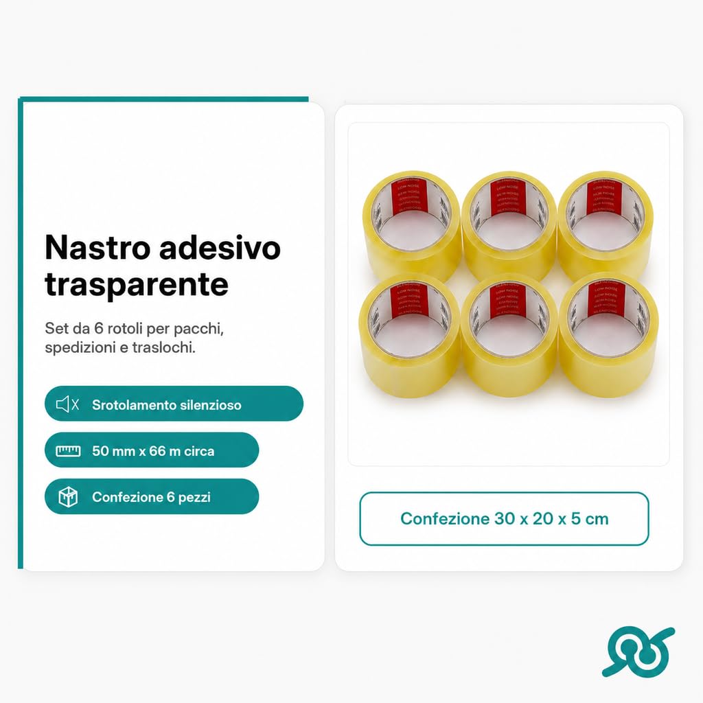 tempo di saldi Nastro Adesivo 36 Rotoli, 6 Confezioni da 6 Pezzi, Imballaggio per Pacchi e Spedizioni per Cartoni, Trasloco, Ufficio e Magazzino