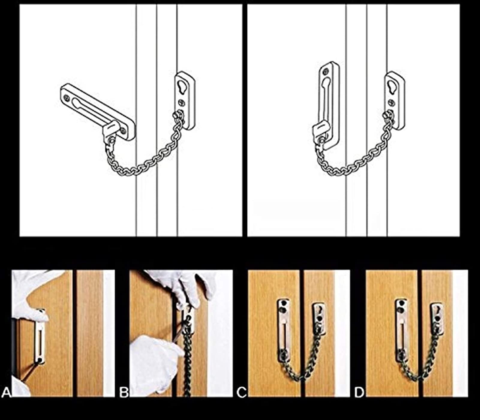 BATLAM Edelstahl Anti-Diebstahl-Kette Türkette Türschnalle Anti-Diebstahl-Schnalle Sicherheitskette Türriegel Anti-Diebstahl-Hotel Anti-Lock-Kette
