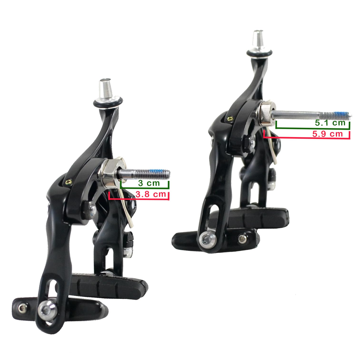 Tektro R559 - Pinza de Freno de Carretera con Brazos Largos de 55~73 mm (empotrada/Llave Allen) Delantera/Trasera/Juego/Negro Plateado