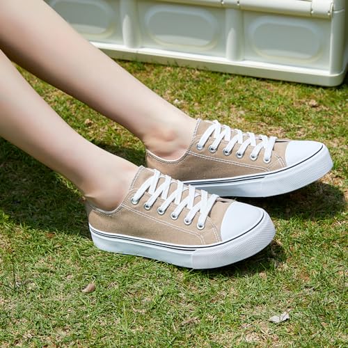 Image of ZGR Womens White Tennis Shoes for Women,Low Tops Lace up Canvas Sneakers