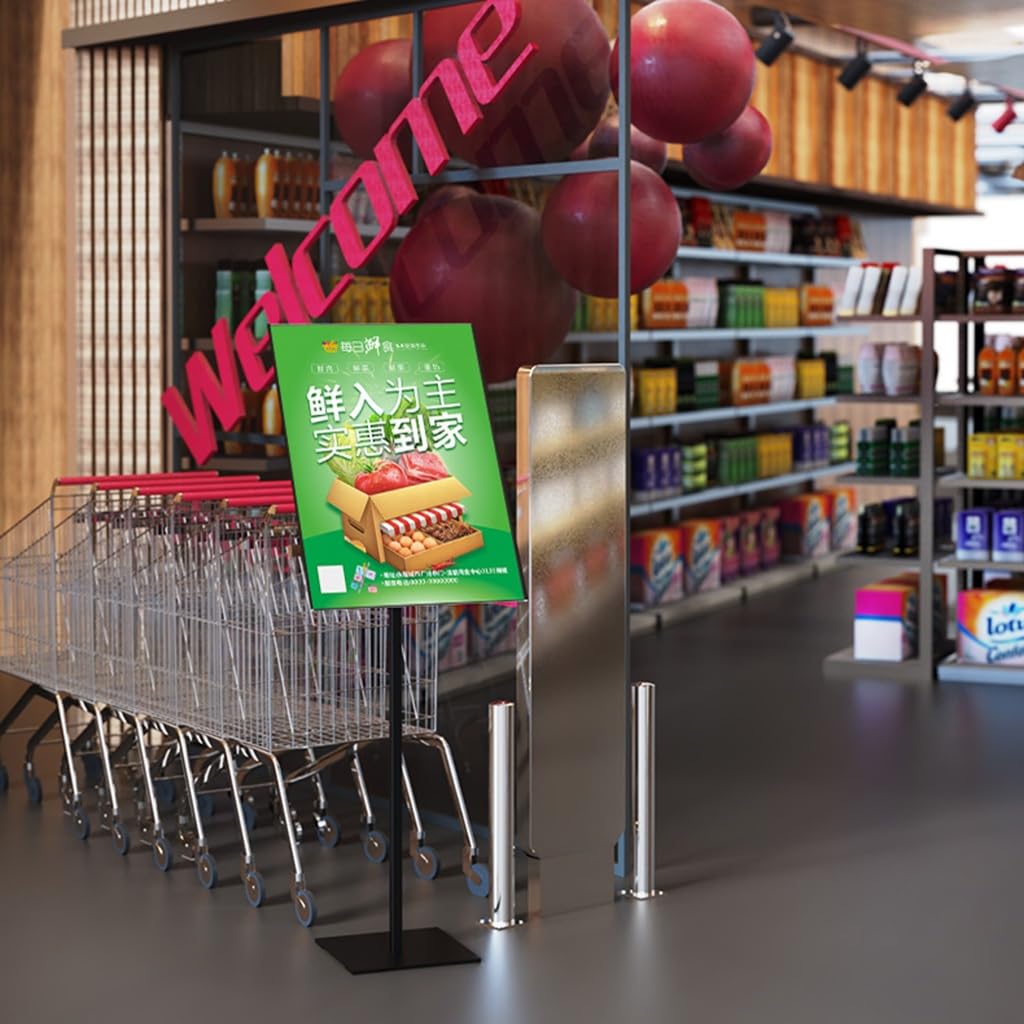 Soporte metálico para Carteles publicitarios, Ideal para anuncios comerciales. Soporte de Suelo Ajustable para Carteles, con Vista Vertical y Horizontal., Gold-A4