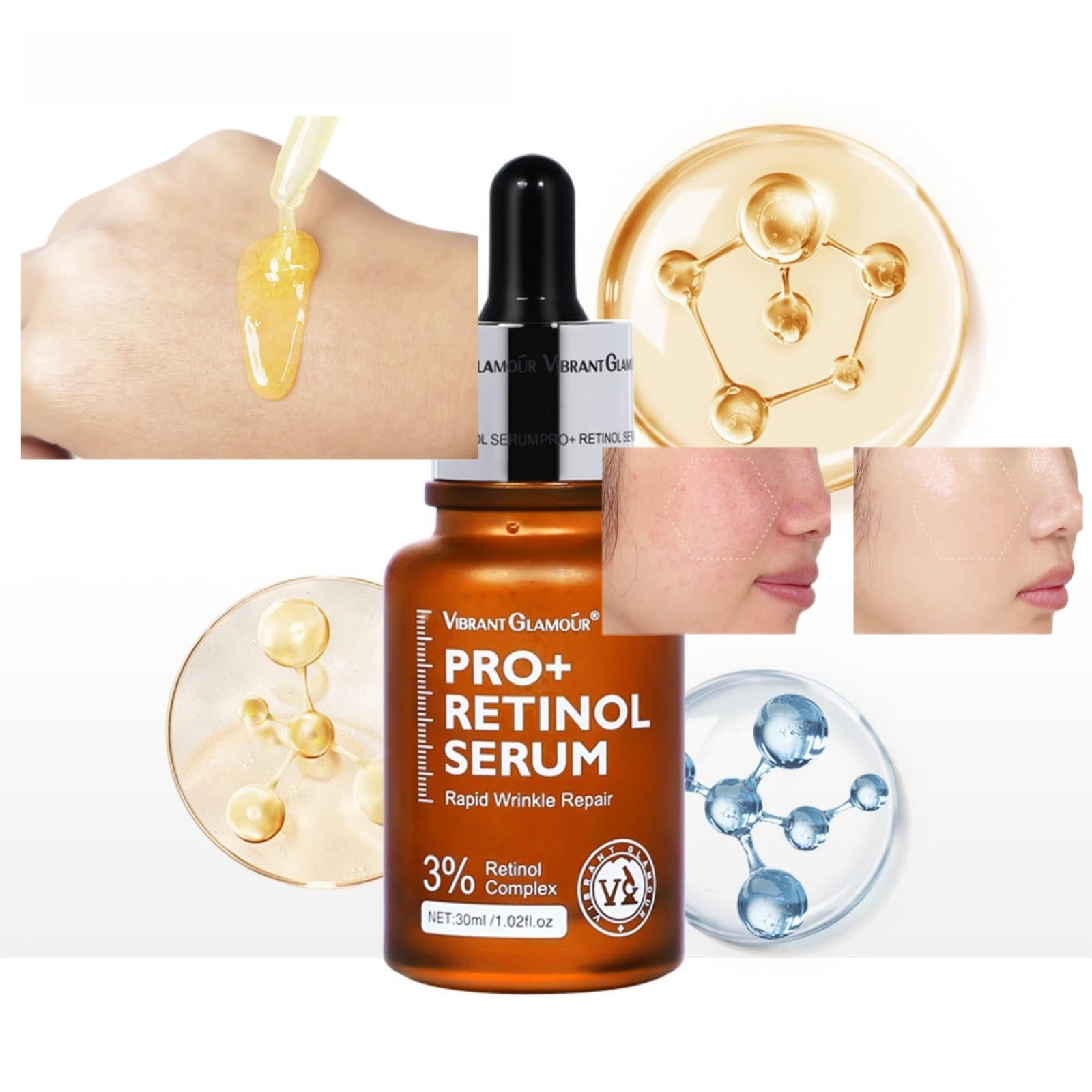 Retinol Serum Pro+ 30ml Rapid Wrinkle Repair, Strengthen Anti-Aging, Accelerate Fade Wrinkles, Retinol Infused Anti-Aging Benefits Hydrating Reduces Hyperpigmentation Improve Skin Texture