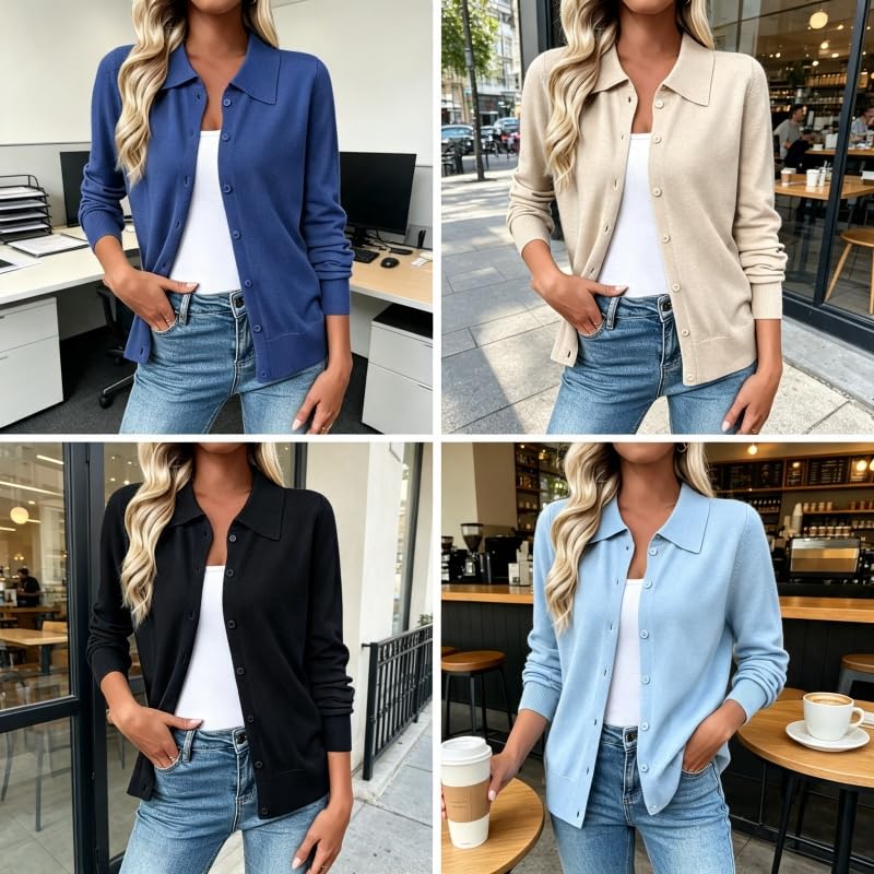Chaqueta mujer cárdigan de punto manga larga casual marrón M 5