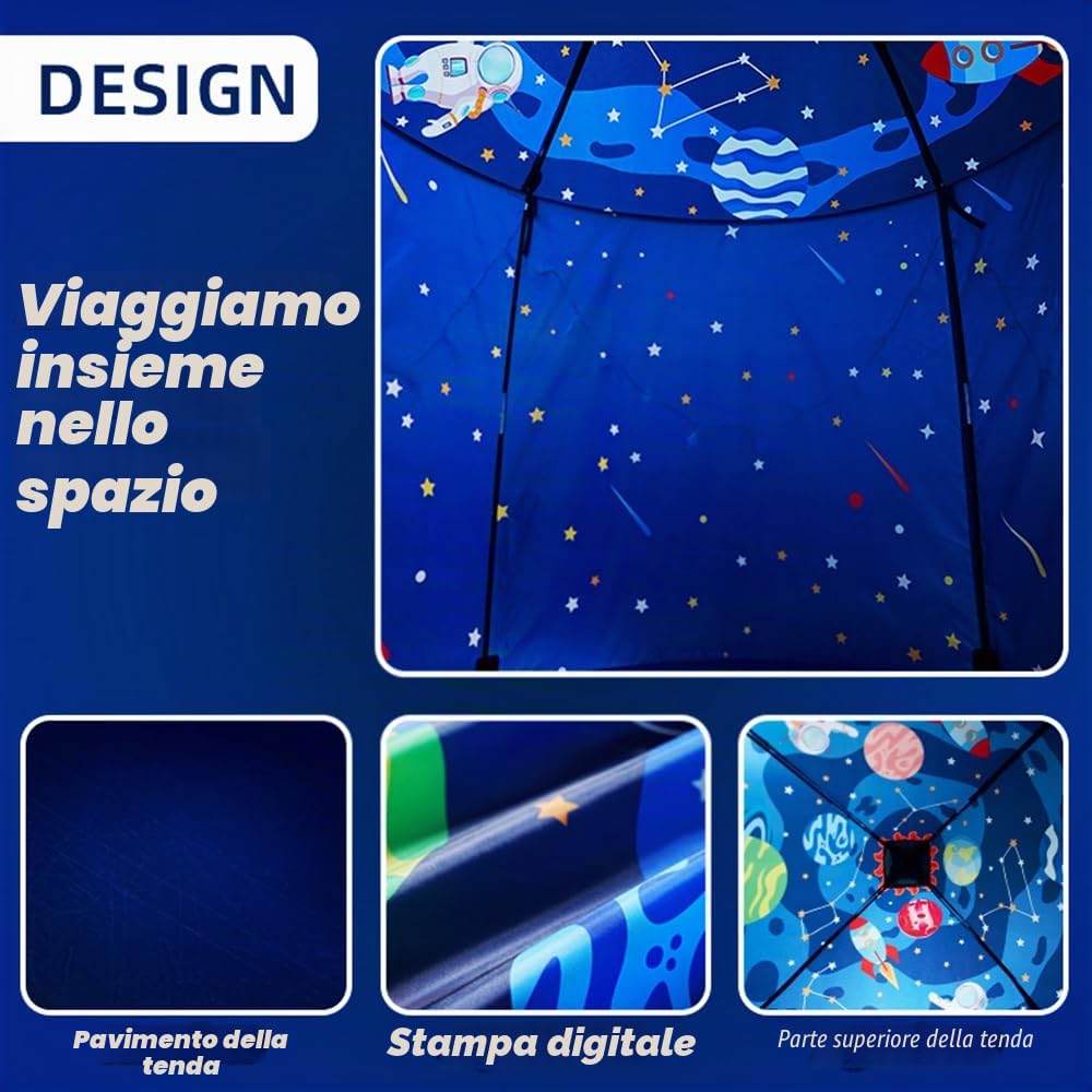 Tenda da gioco per bambini per bambini, tenda per castello teepee per bambini, sicurezza e atossica, giocattoli da gioco per interni/esterni, casa Wendy, con luci a stelle (astronave)
