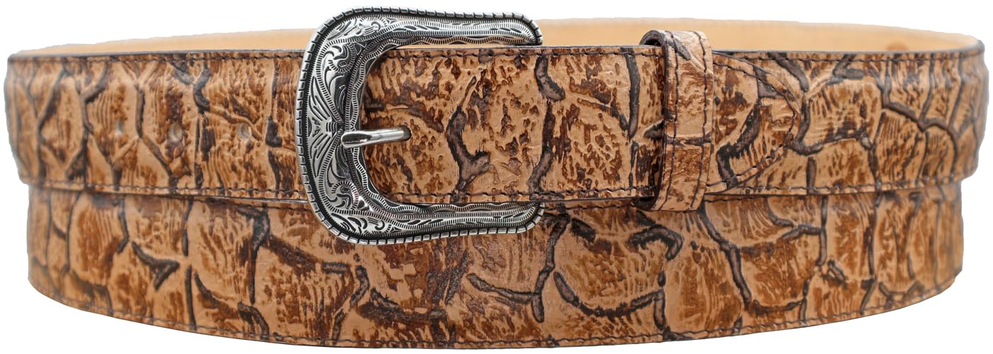 Silverton Men's Pirarucu Print Tan Genuine Leather Western Belt 36