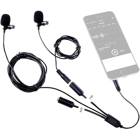 Movo Professional Lavalier Lapel Clip-on Interview Podcast Microphone with Secondary Mic and Headphone Monitoring Input for iPhone, iPad, Samsung, Android Smartphones, Tablets - Podcast Equipment