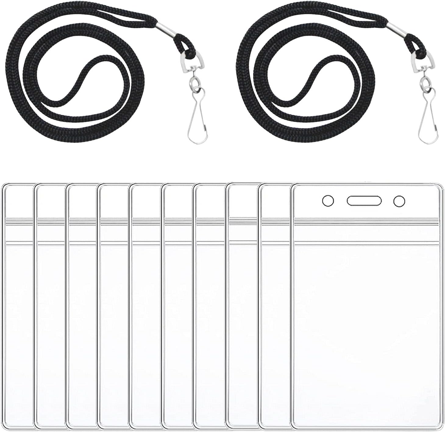 HOSL 100 Pack Black Lanyards Bundle with 100 Pack ID Card Holders (Vertical)