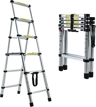 Telescopic Ladder, Folding Step Ladder, Retractable Aluminum Ladder Multi-Position, Adjustable A-Frame Stepladder with Handrails & Safety Lock, 330lbs Capacity4+5 step, 5.58ft