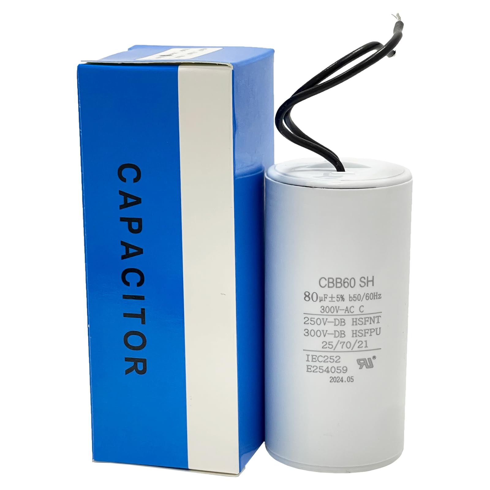 CBB60 Capacitor 80uF 300V AC 2-Wire 50/60Hz Cylinder 44x95mm Capatitor Apply for Motor, Conditioner Compressor, Blower Motor air Compressor, air and Water Pump Motor
