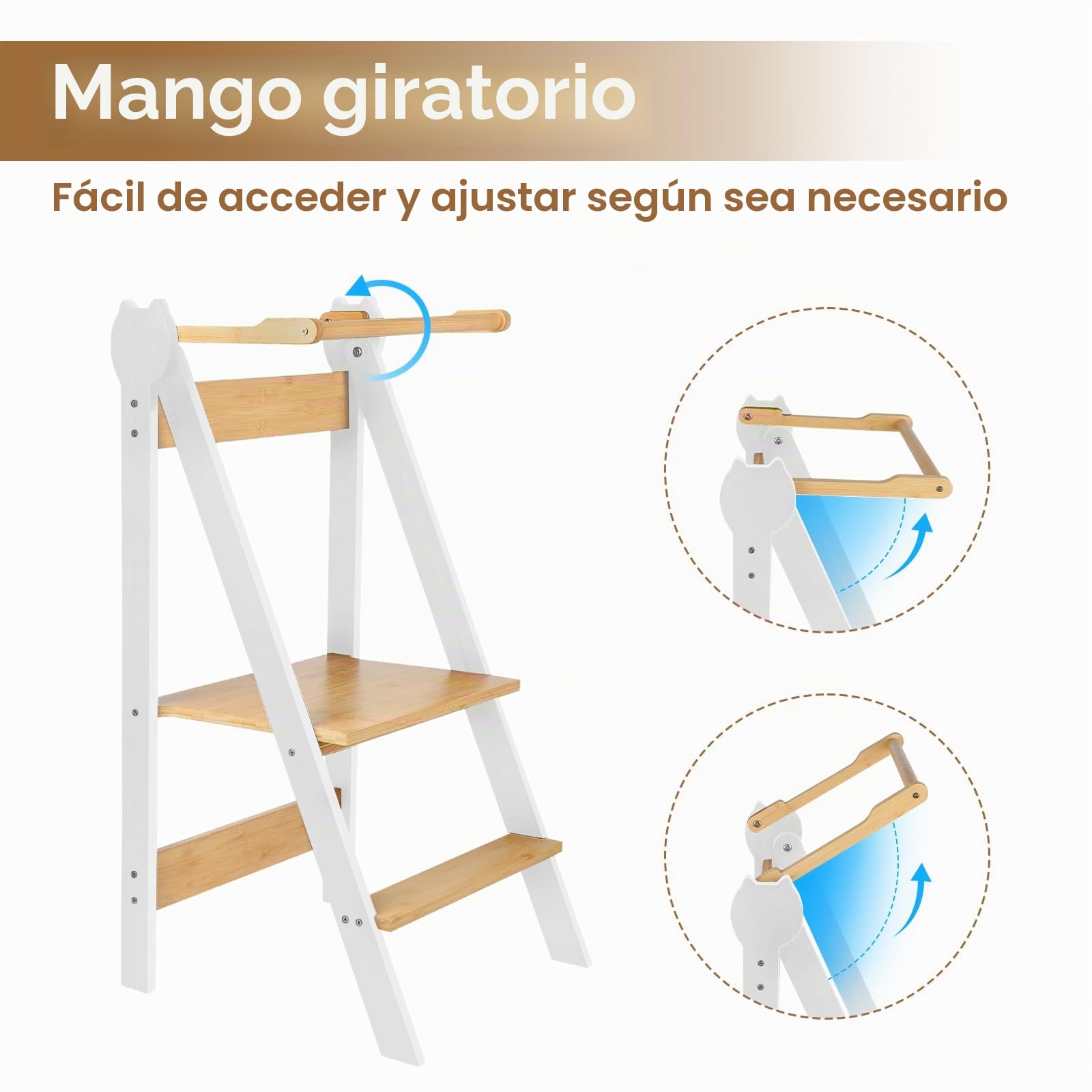 Torre Montessori plegable con patas anti-Bascular torre de observación Montessori con rieles de seguridad torre de observación infantil ajustable en altura sobre pisos (blanco)