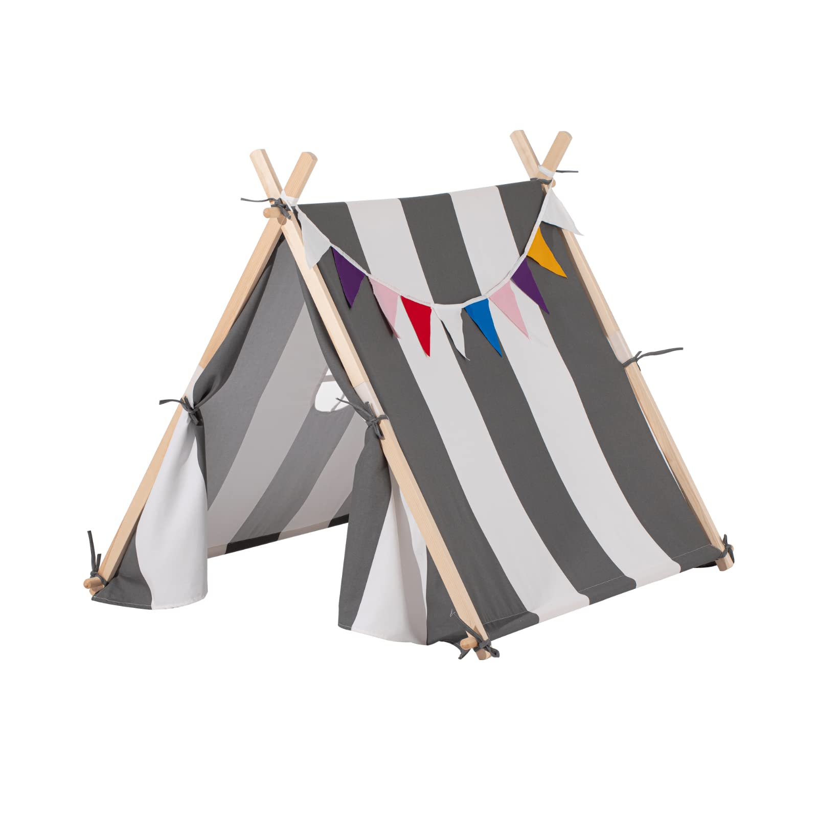 Amazon | NINEHILLS キッズテント HOUSE コットン100% ティピーテント 子供 ハウス おしゃれ 北欧 男の子 女の子  折りたたみ 木製(ストライプ) | キッズテント | おもちゃ
