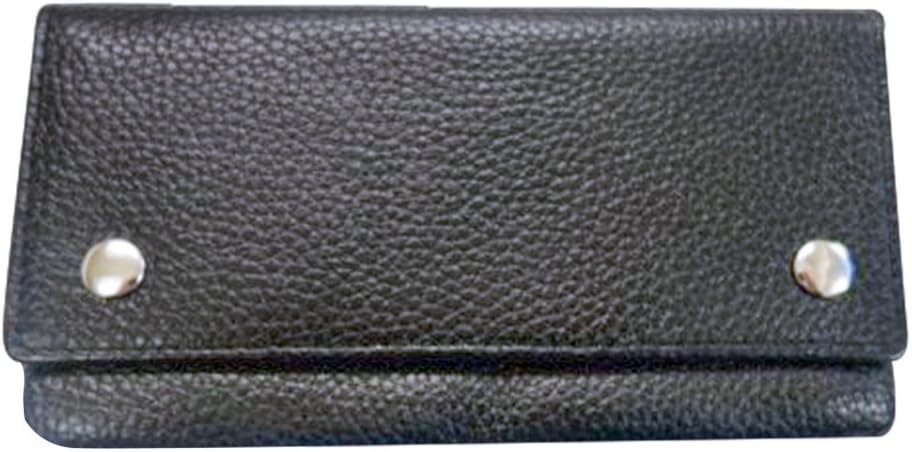 Soft Black Cowhide Leather Tobacco Pouch with Linen Lining and Push Buttons - Holds 50g
