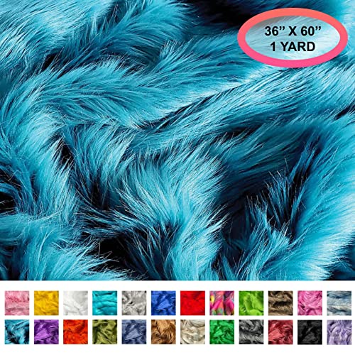 Eovea - Shaggy Faux Fur Fabric - One Yard - 60" X 36" Inches -Teal Blue- Apparel, Coats, Diy Craft Supply, Hobby, Costume, Home Decoration, Rug, Blanket, Shawl (Dk Turquoise, One Yard) #TOP1