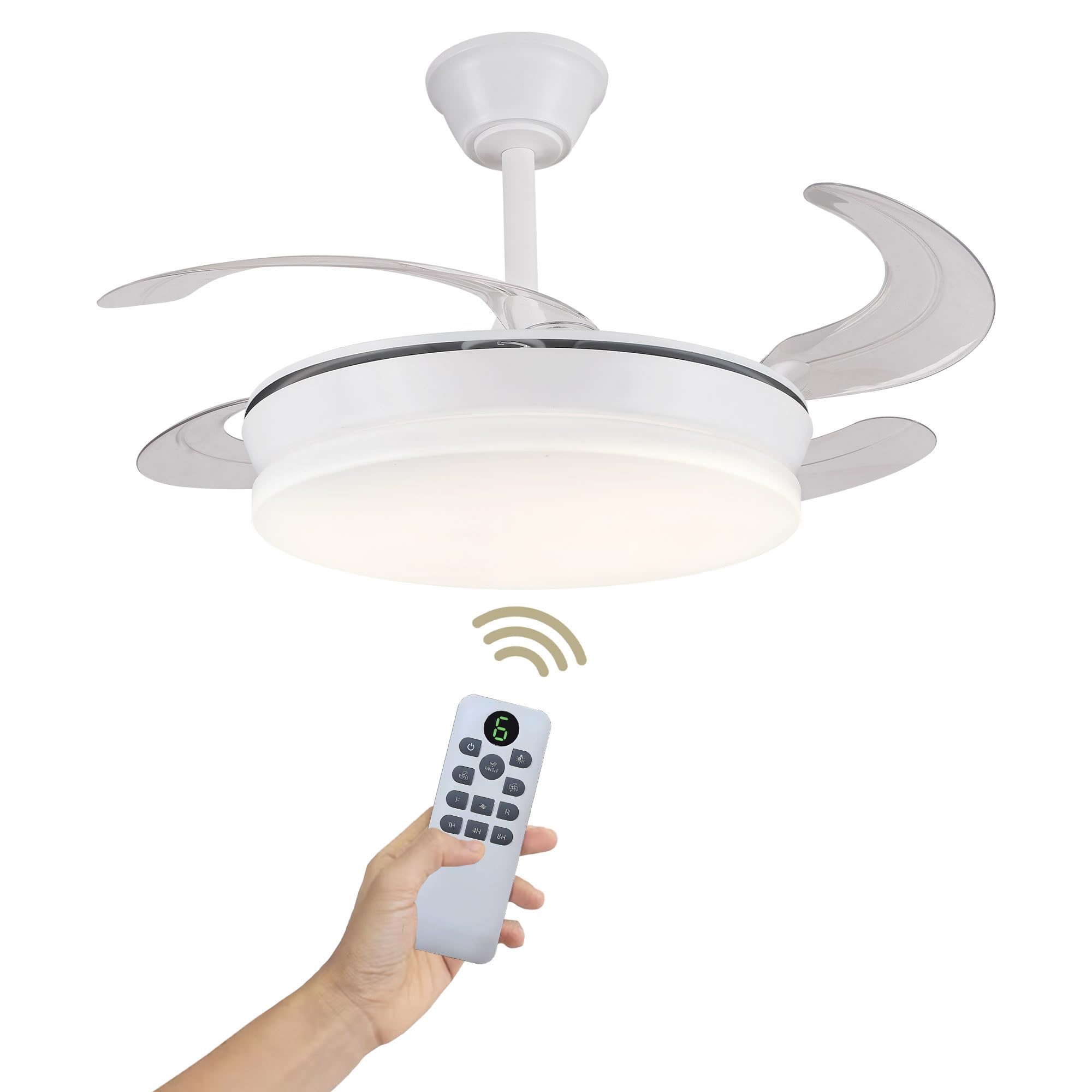 LUMIKING Ventilador de Techo Luz LED 72W Retráctil y Silencioso - Lámpara Ventilador Aspas Plegables con 3 Tonos de Luz (3000-4000-6000K) - 6 Velocidades, Memoria, Modo Verano Invierno, Ø92 cm