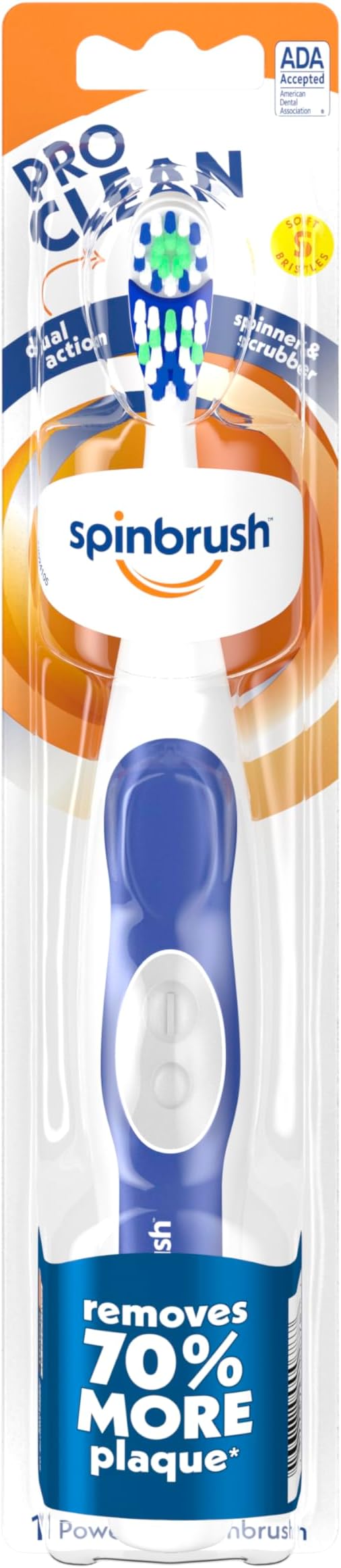 PRO CLEAN Battery Powered Toothbrush, Soft Bristles, 1 Count, Gold or Blue Color May Vary
