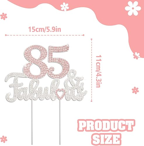Miniatura 3 de LASKYER 85 & Fabulous - Decoración de pastel de diamantes de imitación de color plateado y rosa  Feliz cumpleaños 85 años saluda a fiesta de