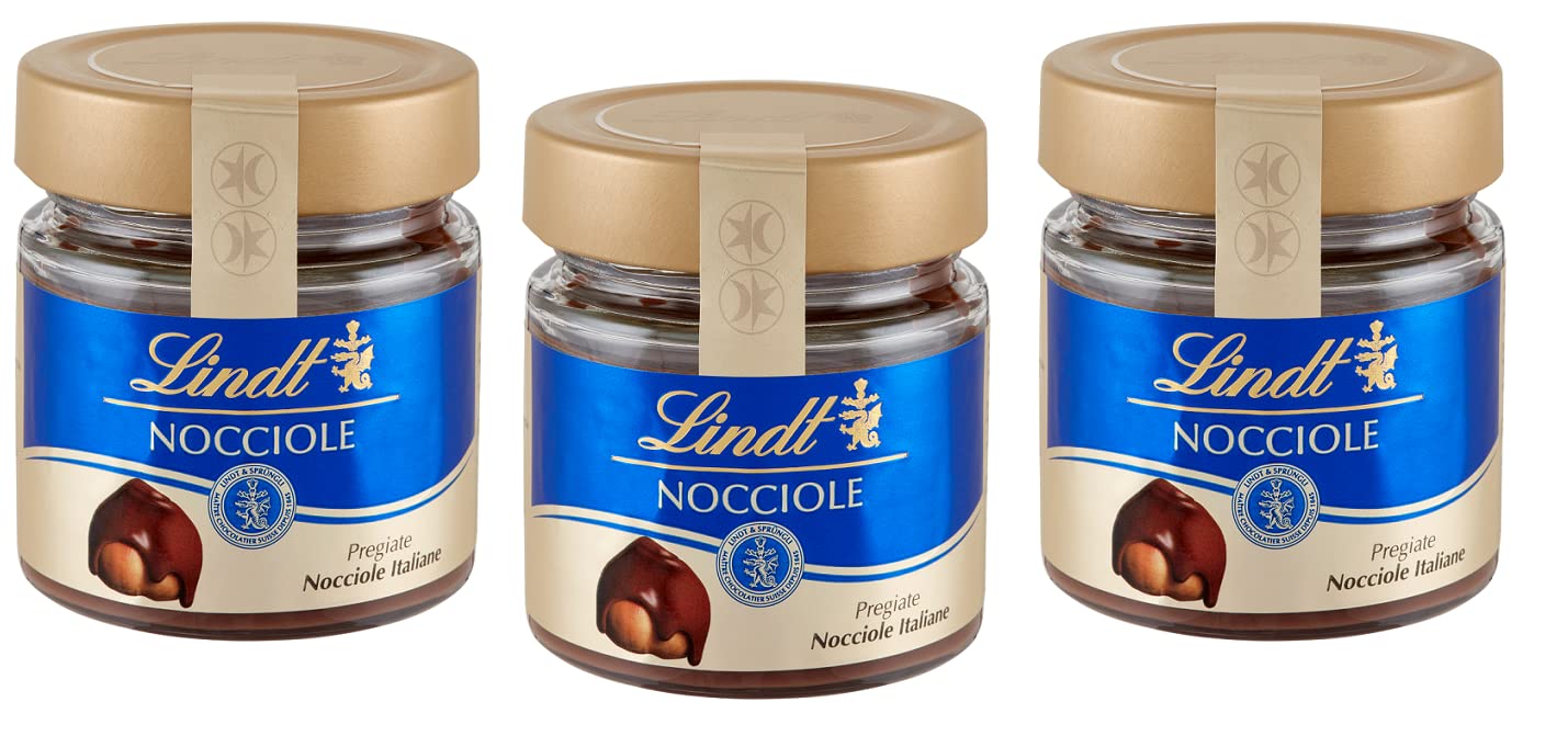 Lindt Crema Spalmabile alle Nocciole Lot de 3 crèmes à tartiner avec noisettes en verre 200 g de noisettes italiennes fines