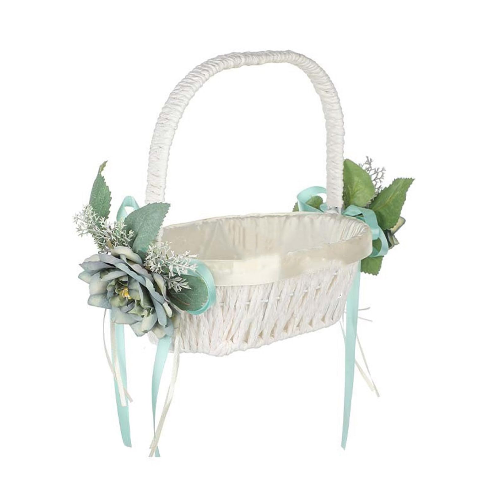 Cestino per Fiori in Vimini, Cestini da Matrimonio in Rattan, Cestino Vimini con Manico Piccolo Matrimonio, Cestino Vimini Intrecciato con Nastro, per la Decorazione della Tavola di Nozze Feste