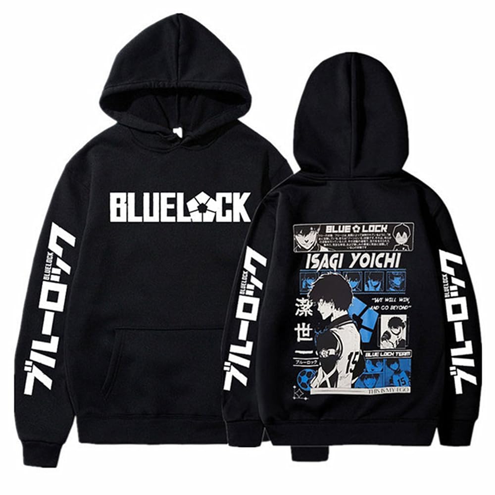 Charous Unisex Black Anime Blue Lock Cosplay Isagi Yoichi Cartoon Print Hoodie,Thickened Soft Sweatshirts Used For Manga Fans Gift