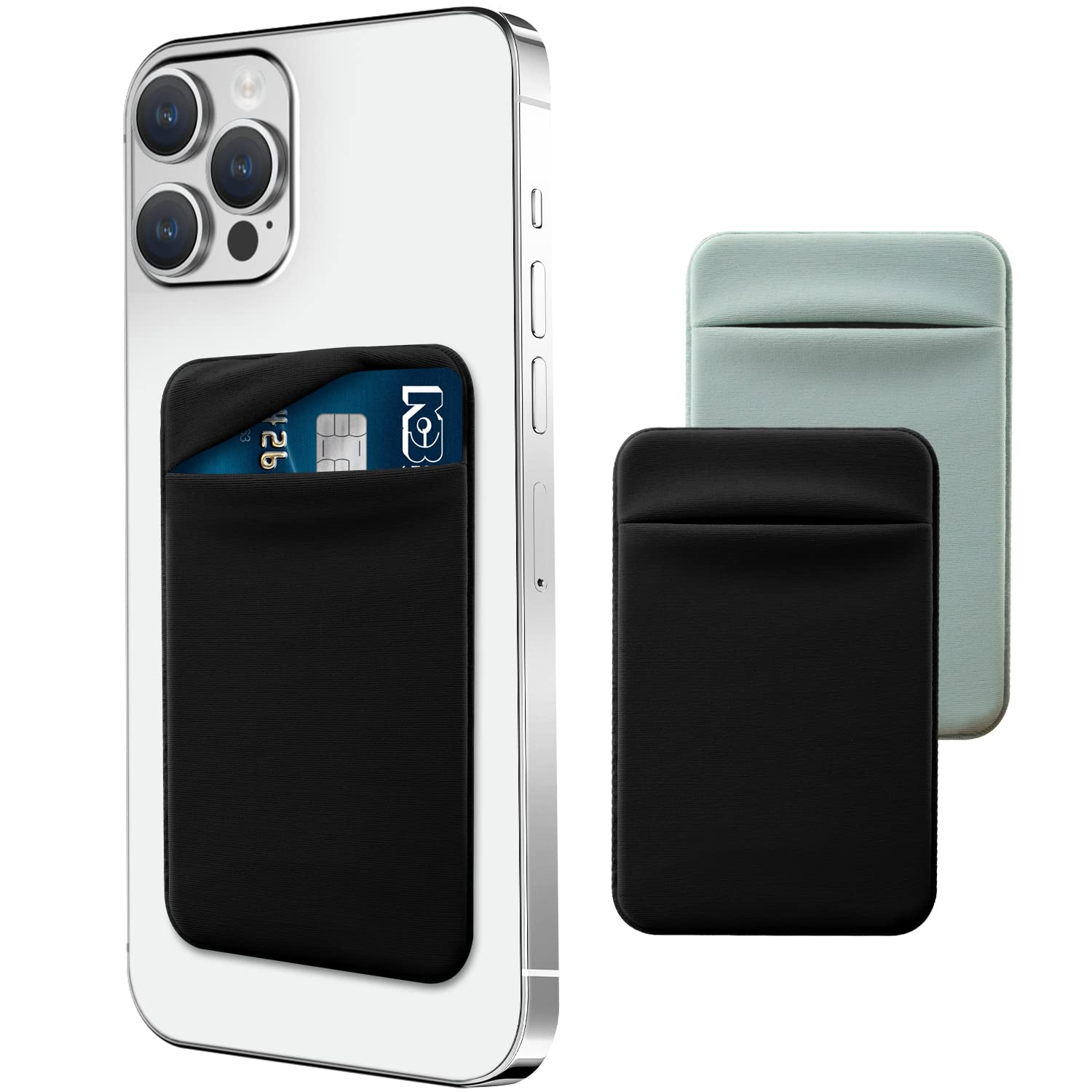 YWXTW Cell Phone Wallet, Silicone Stretchy Lycra Adhesive Stick-on Wallet for Credit Card, Ultra-Slim Id Holder Pouch Sleeve Pocket for Smartphones (iPhone/Android/Samsung Galaxy) (3 Pack Black)