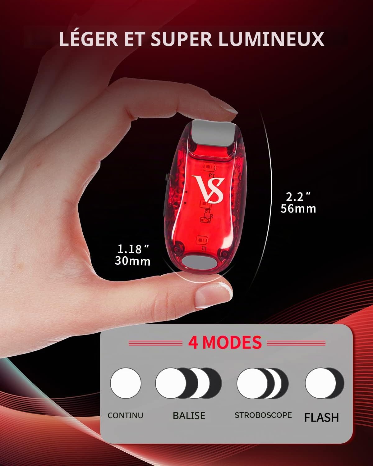 VICKSONGS Cartable à 2 LED Clignotantes - Rechargeable par USB - Pendentif LED - Lumière Clignotante pour vélo, Casque, Cartable - Lumière de sécurité