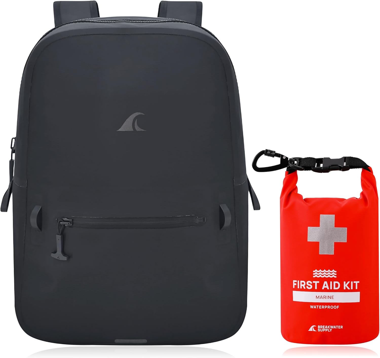 Breakwater Supply Waterproof Preparedness Pack, IP68 Submersible Airtight Backpack and Waterproof Marine First Aid Kit for Boating, Fishing, Kayaking (Fogland Lite 15L Stealth Black)