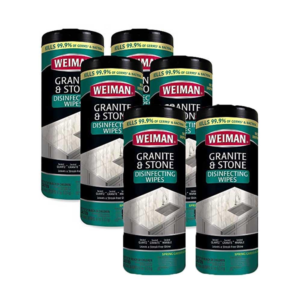 Weiman Granite Disinfectant Wipes - 30 Wipes - 6 Pack - Disinfect Clean and Shine Sealed Granite Marble Quartz Slate Limestone Soapstone Tile Countertops - Packaging May Vary,(94PK4CS)