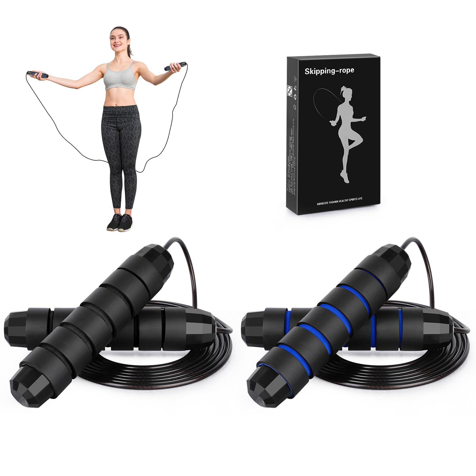 Cuerda de saltar con contador de calorías, cuerda de salto de velocidad rápida sin enredos con rodamientos de bolas para mujeres,