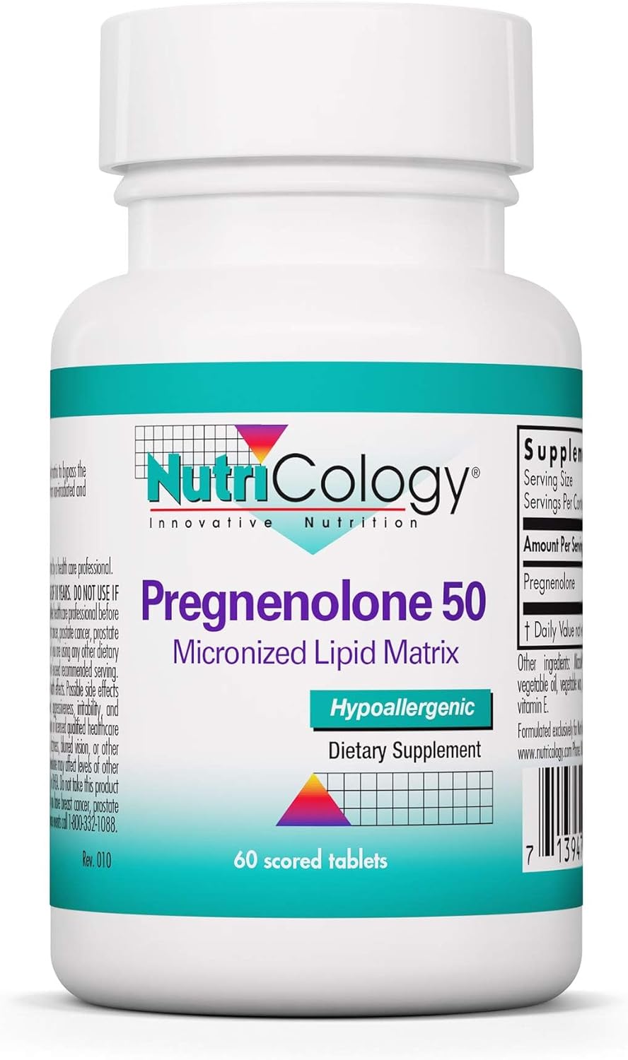 Nutricology Pregnenolone Supplement - Progesterone Supplements, Hormone & Stress Support, Made from Non-GMO Wild Yam, Micronized Lipid Matrix, Plant-Sourced, 50mg Scored Tablets - 60 Count