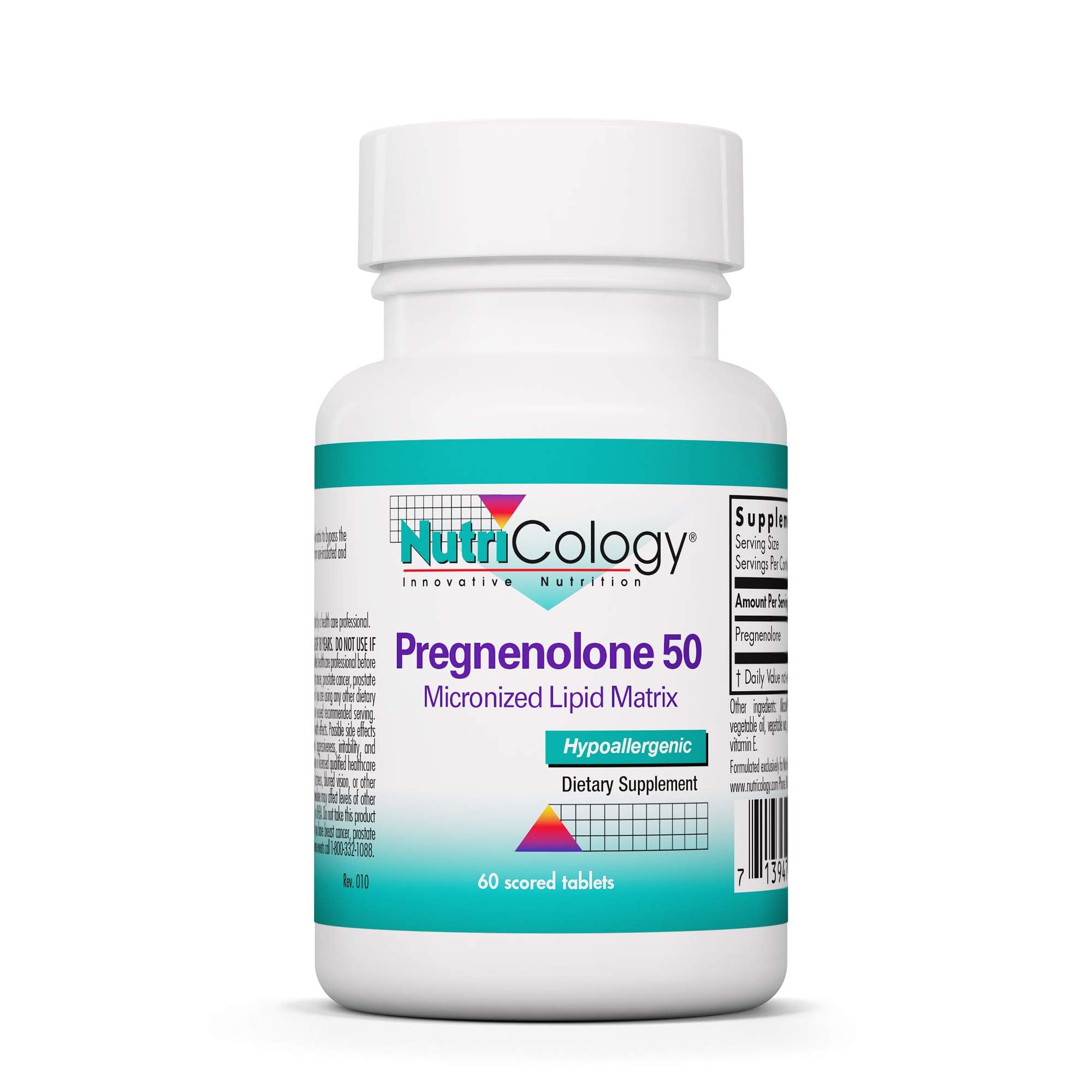 Pregnenolone Supplement - Progesterone Supplements, Hormone & Stress Support, Made from Non-GMO Wild Yam, Micronized Lipid Matrix, Plant-Sourced, 50mg Scored Tablets - 60 Count