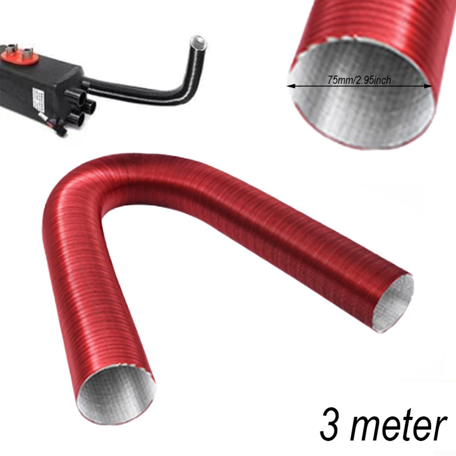 Tubo flessibile in alluminio, condotto dell'aria per auto, per riscaldatori di parcheggio diesel, diametro 75 mm, tubo di uscita dell'aria del riscaldatore diesel (300 cm)