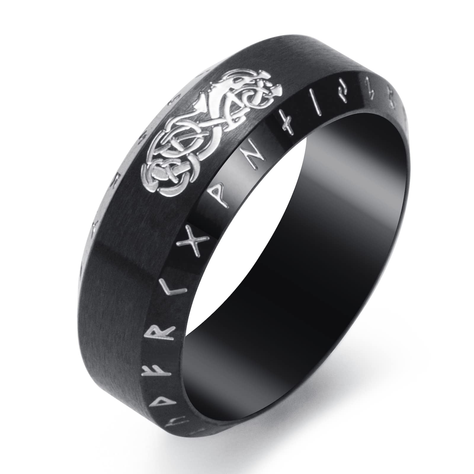 KIRTIJW Viking Rings for Men Norse Viking Raven Runes Vegvisir Compass Amulet Ring Jewelry for Men Women Boys Size 7-13