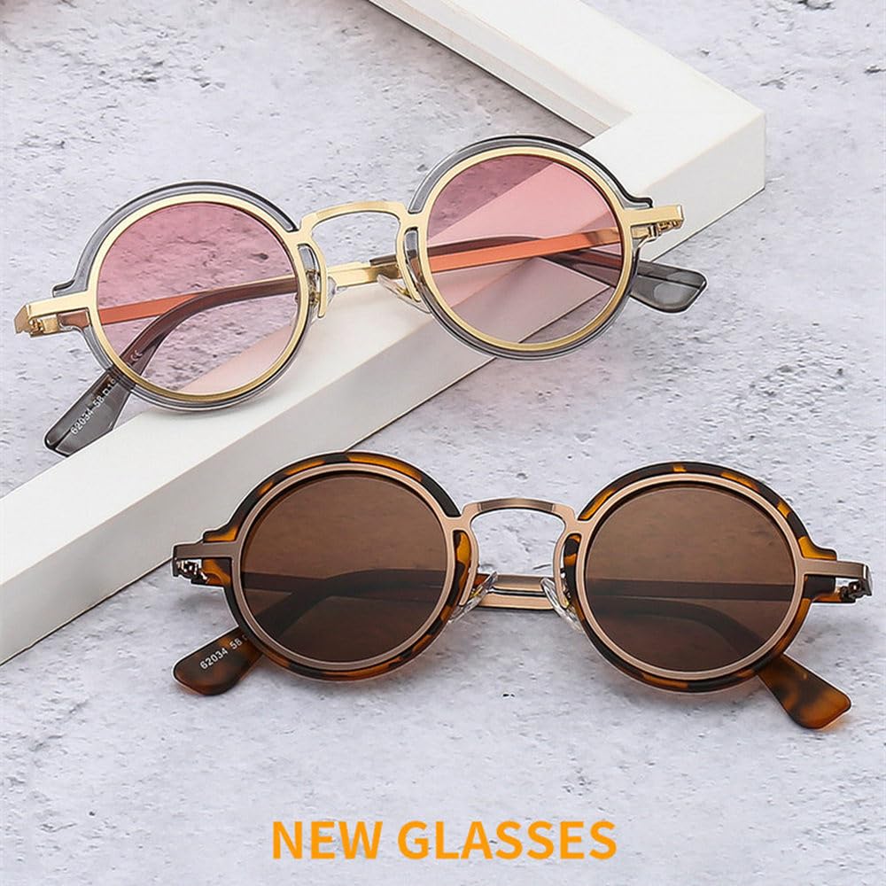 Modische kleine runde Punk-Sonnenbrille für Herren und Damen im Retro-Stil mit klaren, verlaufenden Gläsern und UV400-Schutz. Ideal zum Shoppen, Reisen, für Strandpartys und zum Radfahren.